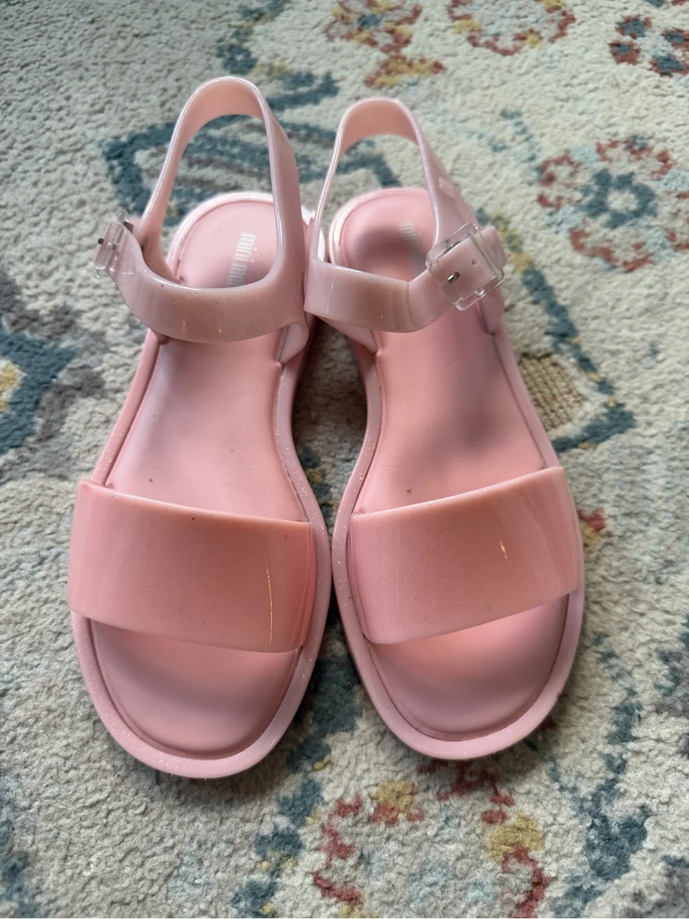 Mini Melissa Girls' Sparkle Pink Jelly Buckle Sandals
